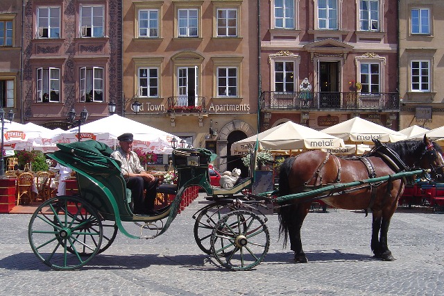 旧市街広場で客待ちする馬車